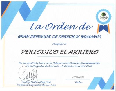 RECONOCIMIENTO A EL PERIODICO EL ARRIERO