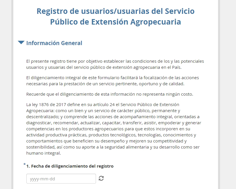 ME REGISTRO HOY, PARA PODER SER BENEFICIARIO DEL SERVICIO DE EXTENSIÓN AGROPECUARIA EL DÍA DE MAÑANA