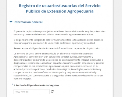 ME REGISTRO HOY, PARA PODER SER BENEFICIARIO DEL SERVICIO DE EXTENSIÓN AGROPECUARIA EL DÍA DE MAÑANA