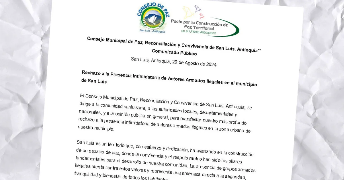 Rechazo a la Presencia Intimidatoria de Actores Armados Ilegales en el municipio de San Luis